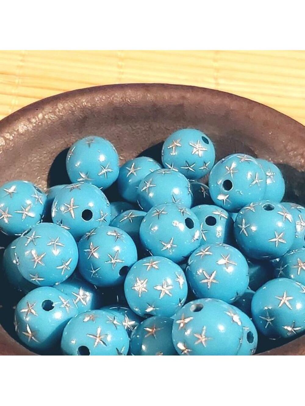10 Vintage Retro Turquoise Silver Stars 12mm Round Acrylic Shabby Chic Beads